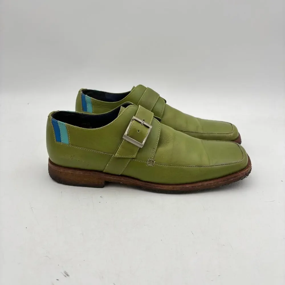 Vintage John Fluevog Ascot Leather Shoes Men's 7 Monk Strap Green